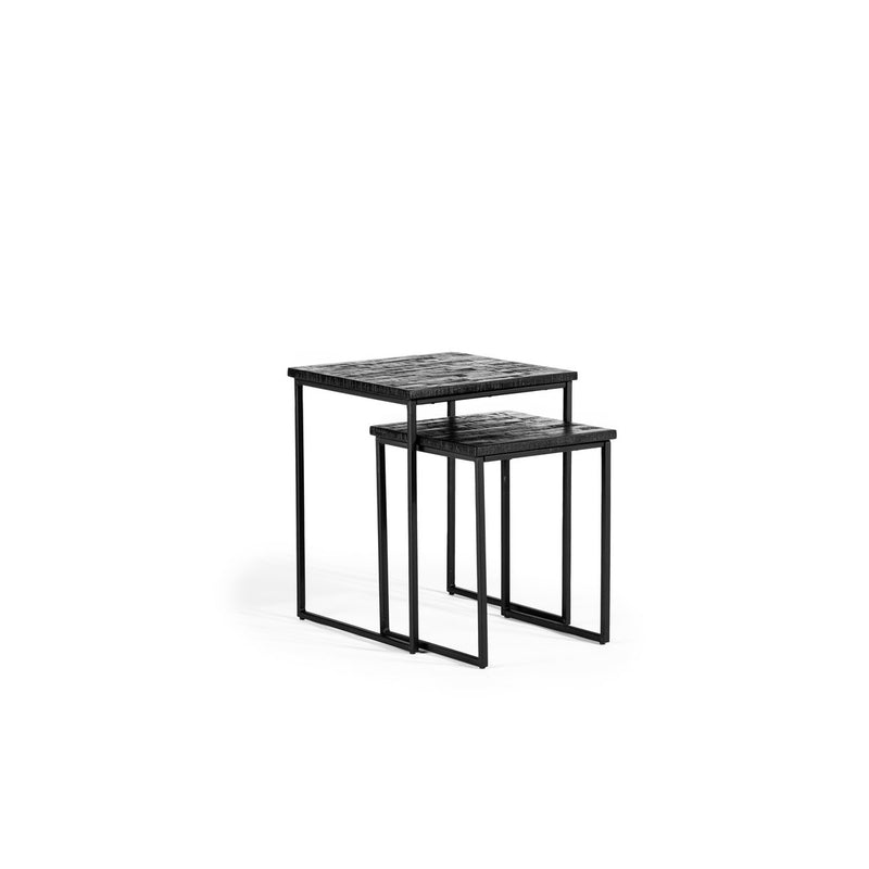 Side table set of 2, Aged Teak, B340 black