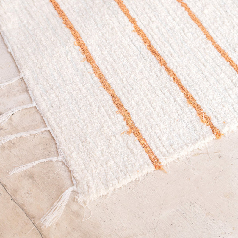 Rug made from White Cotton with Brown Stripes 64x51 cm Handwoven Floormat GIANYAR