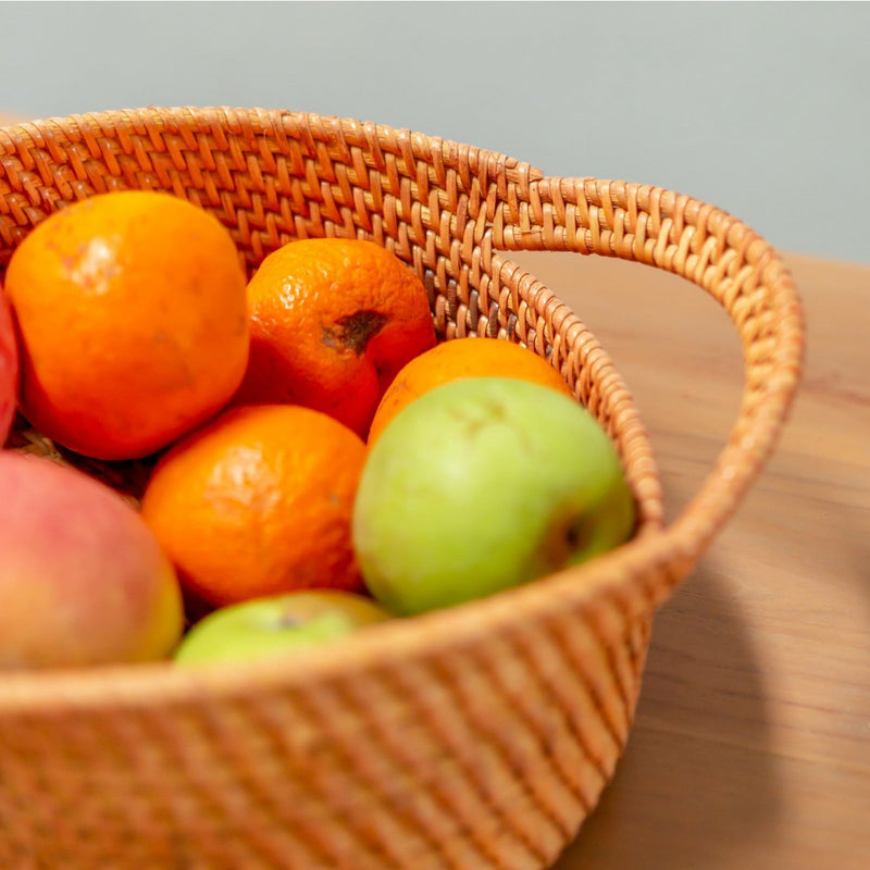 Kleine opbergmand van riet, decoratieve mand SUWARI (2 maten), ideaal als fruitmand of fruitschaal