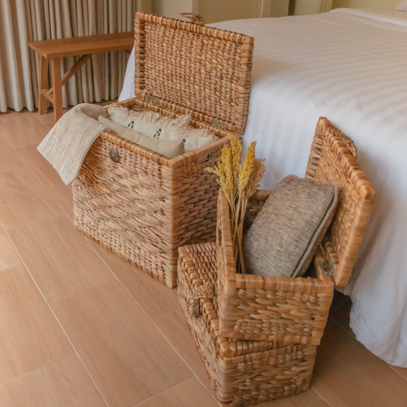 Trunk Basket | Laundry Basket with Lid KELANA made from Water Hyacinth (2 sizes)