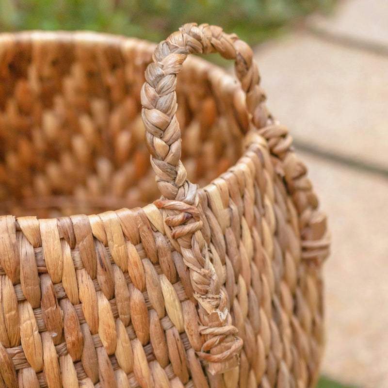 Large Laundry Basket Storage Basket Decorative Basket Round Basket Hamper WAYAG from Woven Water Hyacinth with Beige & Brown Zig Zag Pattern