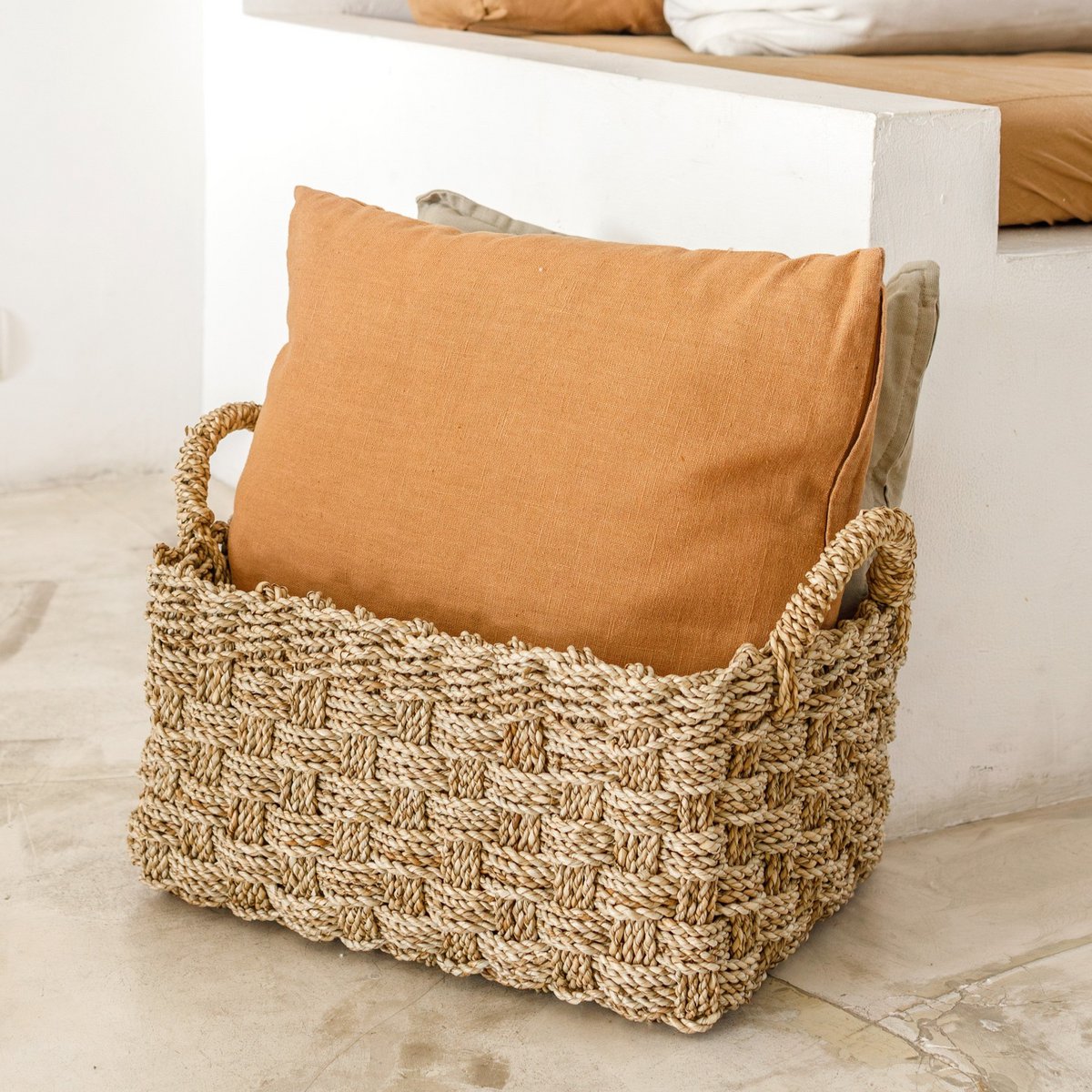 Basket Woven from Seagrass BATIK (3 sizes) Rectangular Storage Basket for Shelves or for Laundry