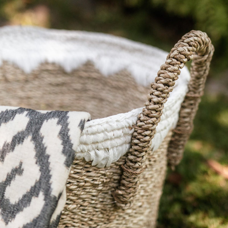 Round Seagrass Baskets with White Cotton Cords WAIGEO (3 sizes) Decorative Laundry or Storage Basket