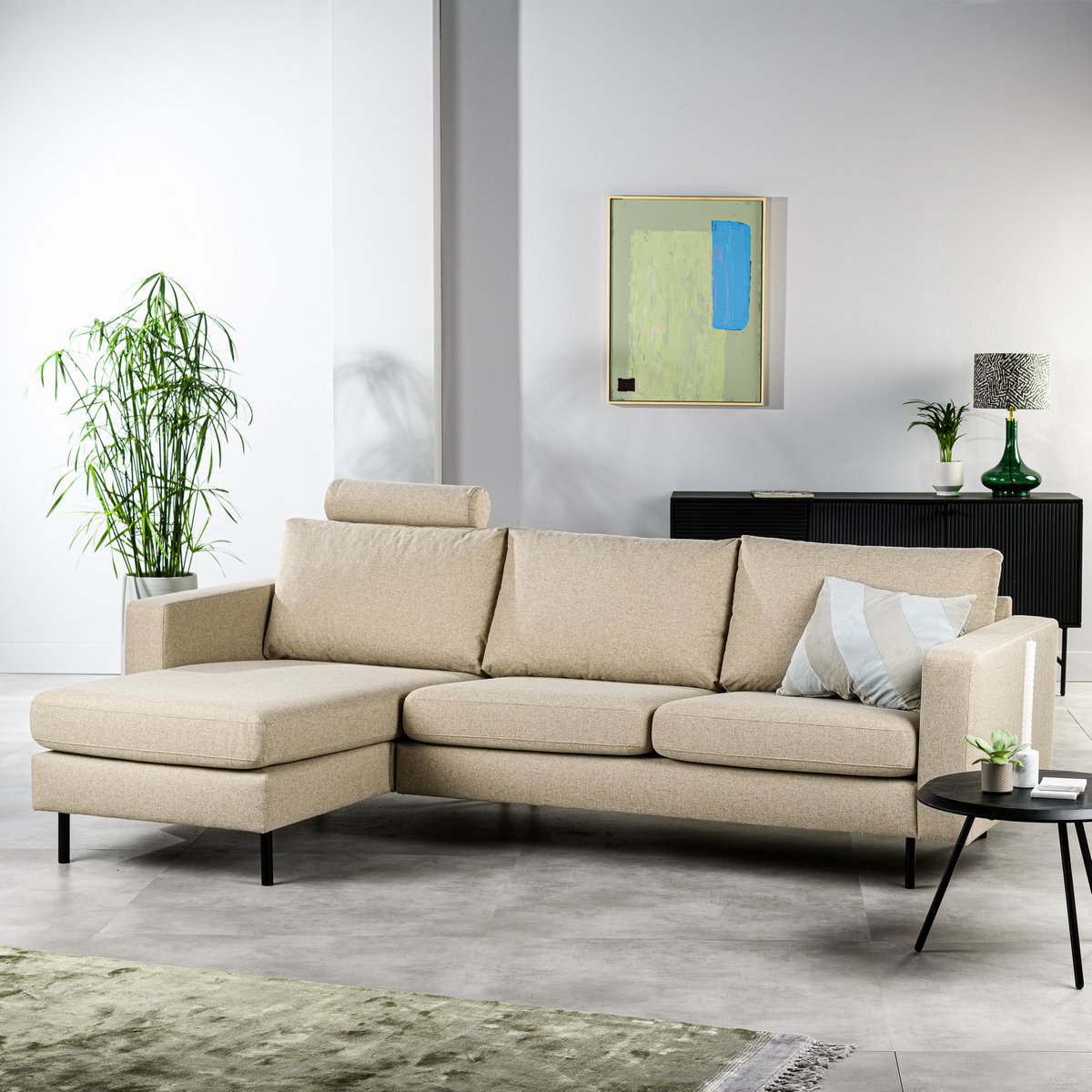 3 seater sofa CL L+R, with headrest, Dillon fabric, D460 beige