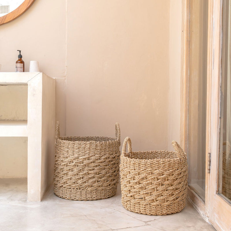 Large Laundry Basket Round Storage Basket Decorative Basket Woven from Natural Fibres MASILA (2 sizes)