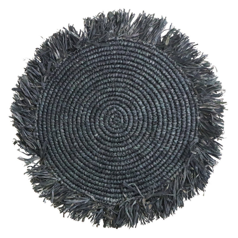 Black Boho Placemat (Set of 2, 4 or 6) 45 cm Table Mat with Fringes AMBON made of Raffia