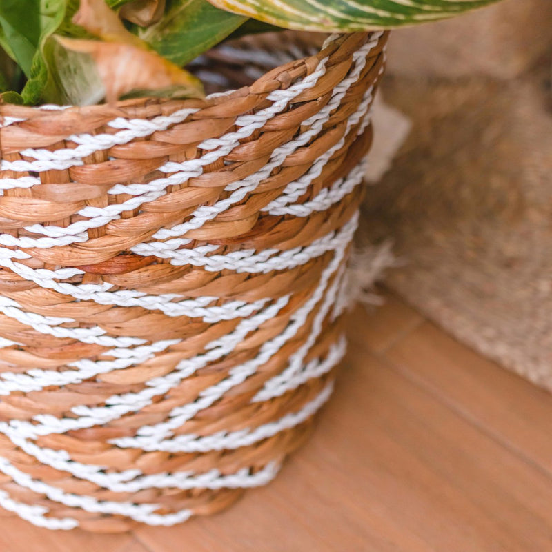 Round Woven Basket with Striped Pattern YALIMO made from Water Hyacinth (3 sizes)