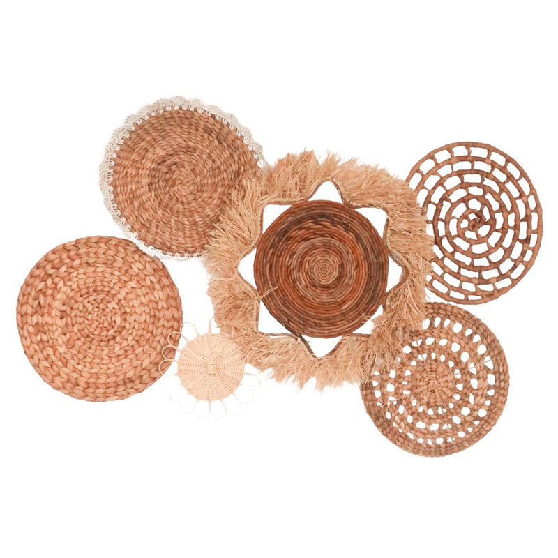 Tropical Wall Decoration Set 6 Mixed Pieces DALUM Boho Decor Handwoven from Natural Materials