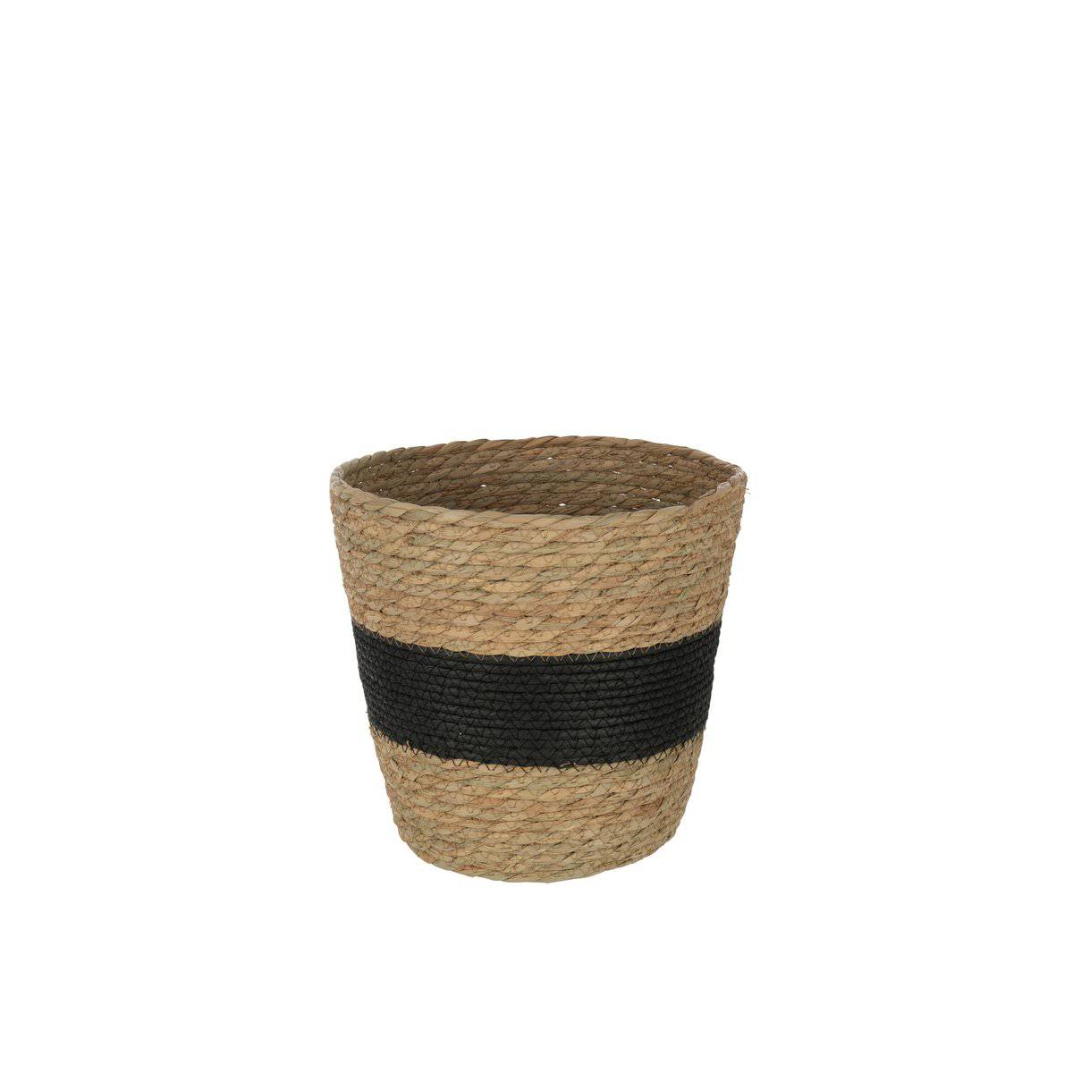 J-Line Basket Round With Stripe+ Handle Wicker Natural/Black