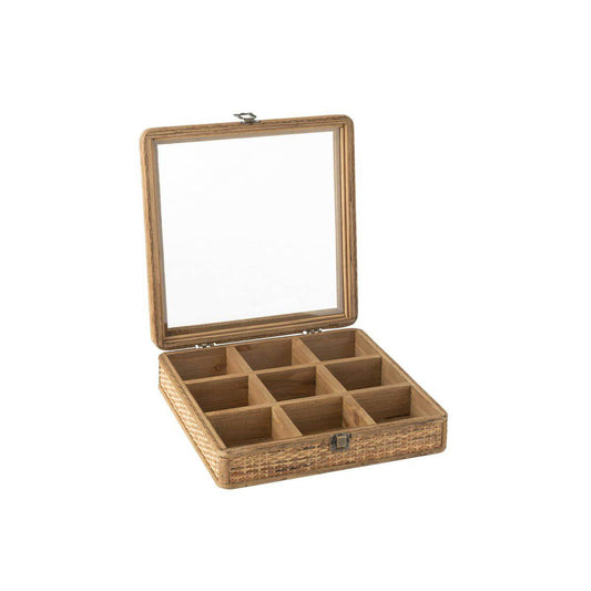 J-Line Box Square 9 Compartments Rattan/Glass Natural