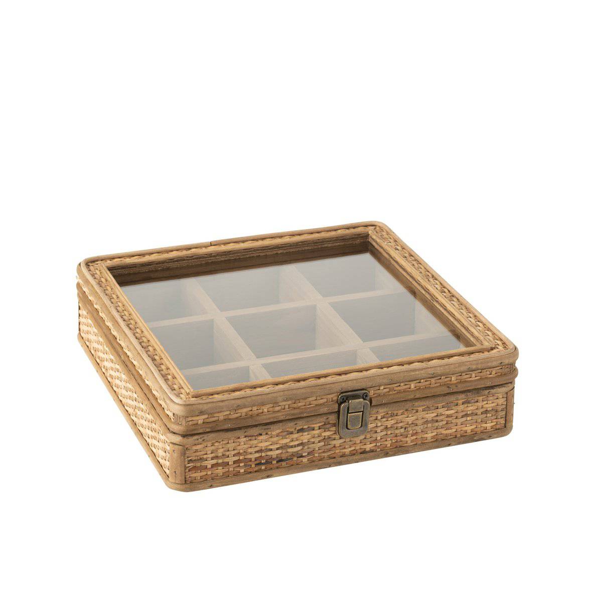 J-Line Box Square 9 Compartments Rattan/Glass Natural