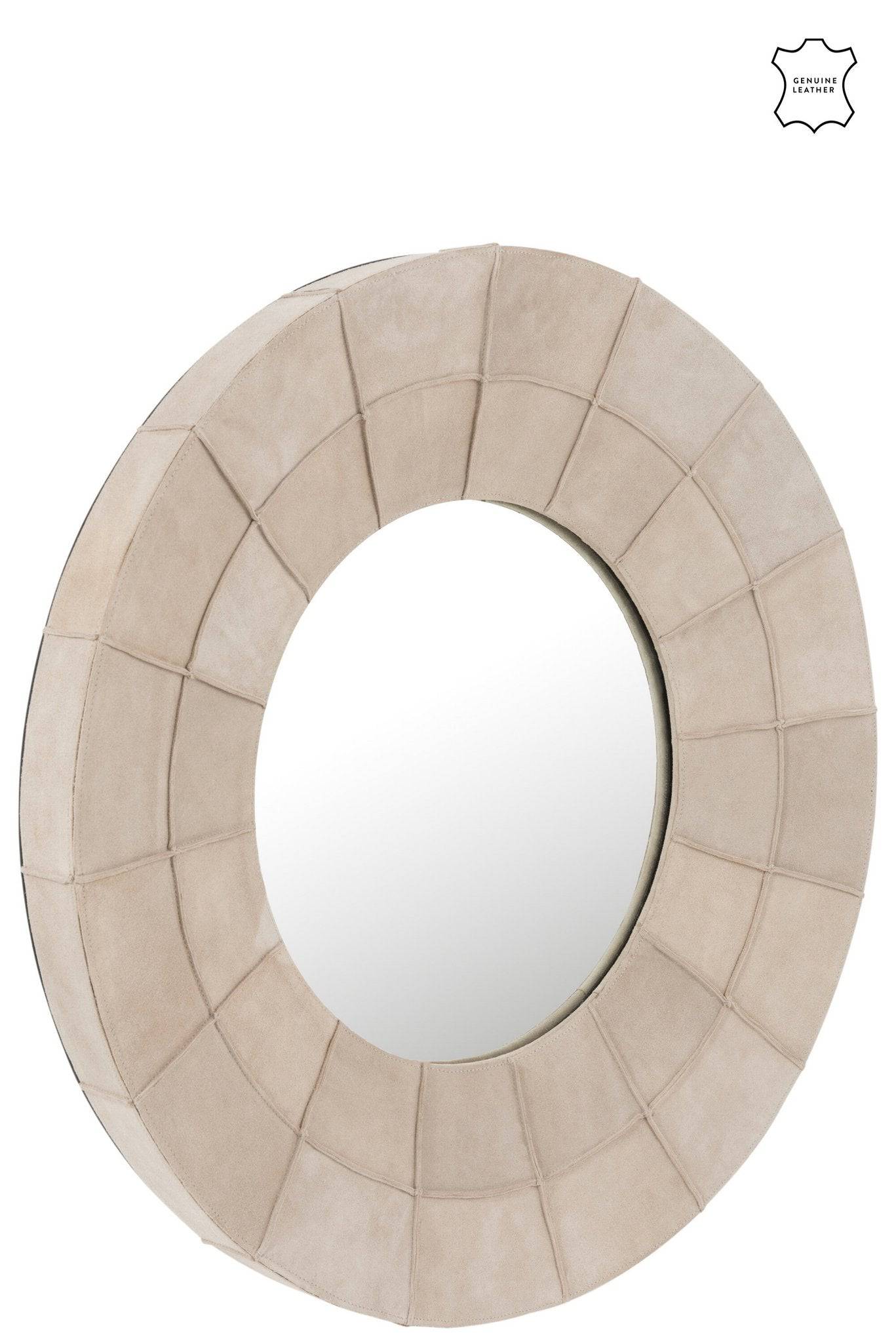 J-Line Mirror Border Round Leather Beige - Wall mirror 70 x 7 cm