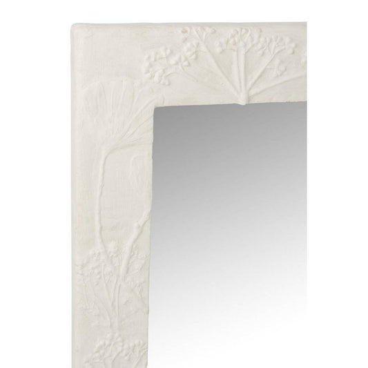 J-Line Mirror Rectangular Relief Flower Resin White Large - Wall mirror 6 x 90 cm