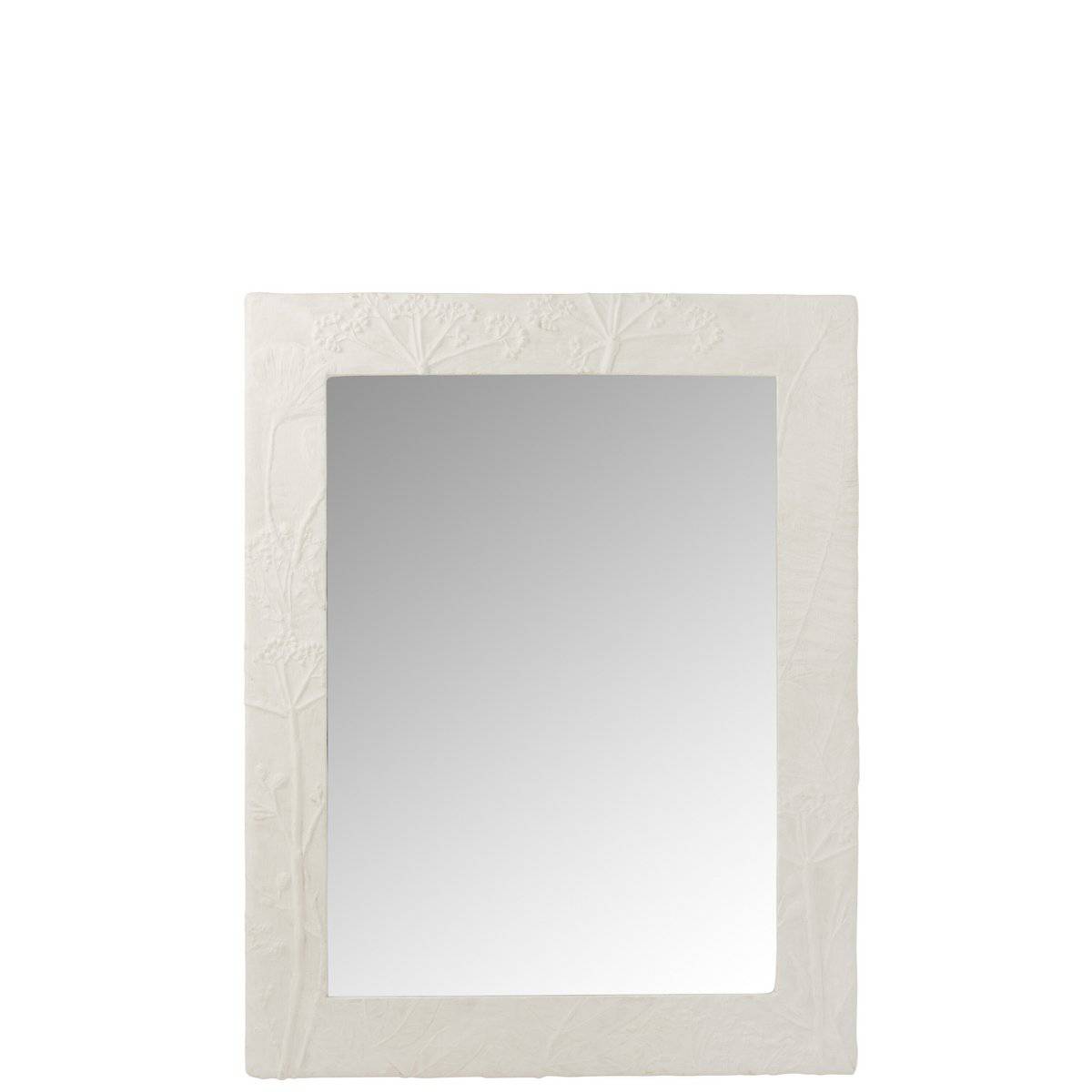 J-Line Mirror Rectangular Relief Flower Resin White Large - Wall mirror 6 x 90 cm