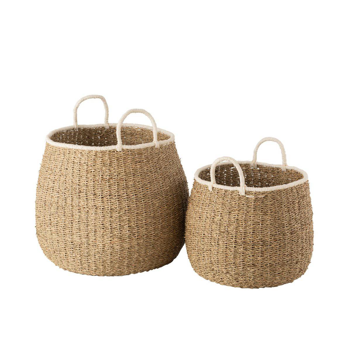J-Line Set Of 2 Basket+Handles White Border Paper Brown