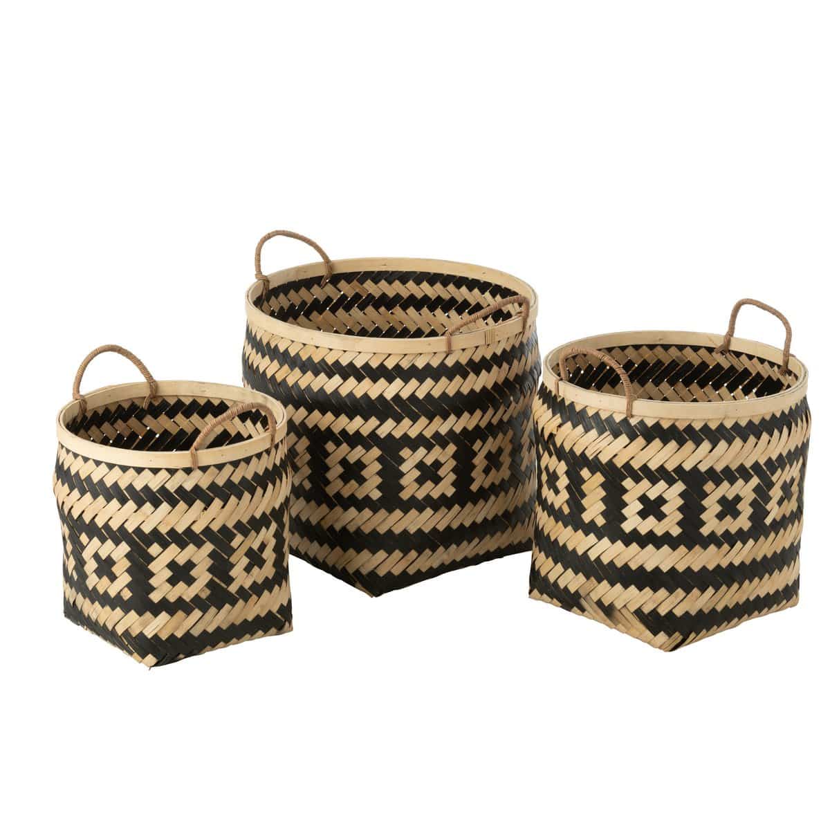 J-Line Set Of 3 Basket Patterns Handles Bamboo Natural/Black
