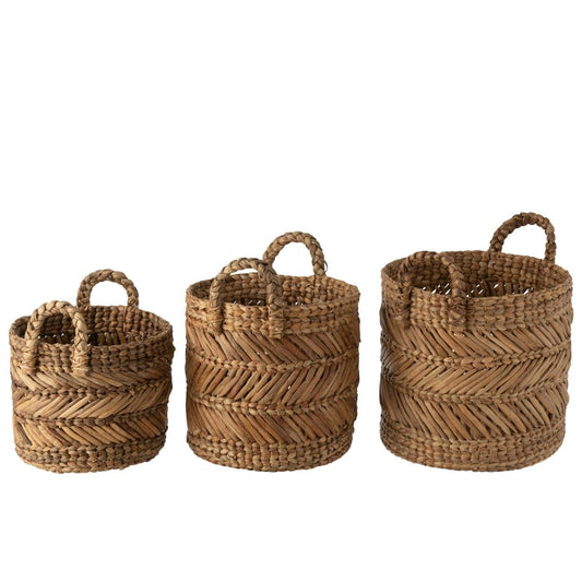 J-Line Set Of Three Baskets Braided Raffia Natural