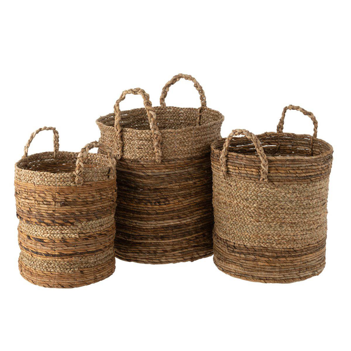 J-Line Set Of Three Baskets Lucie Raffia Natural - Goldgenix