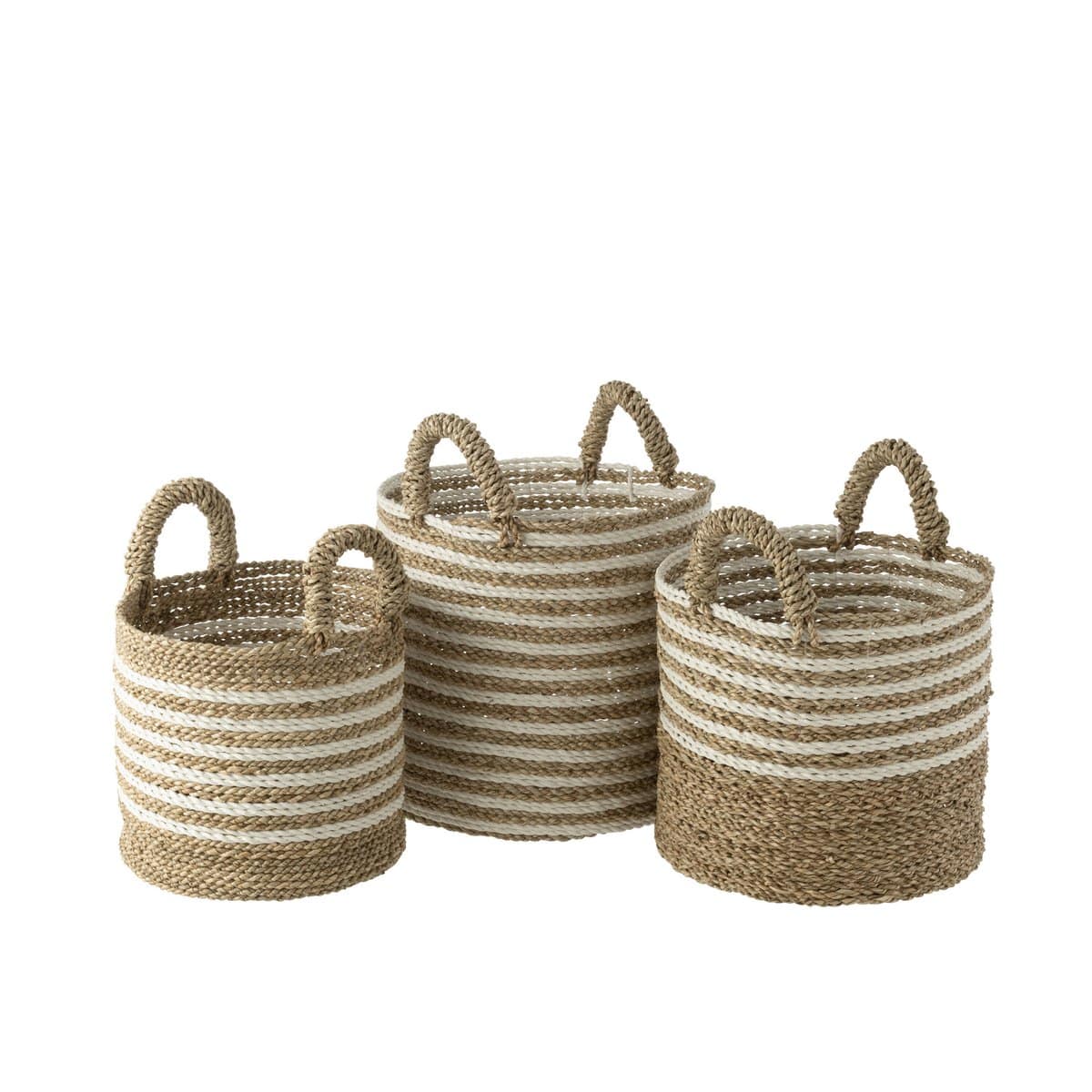 J-Line Set Of Three Baskets Striped Raffia White/Natural