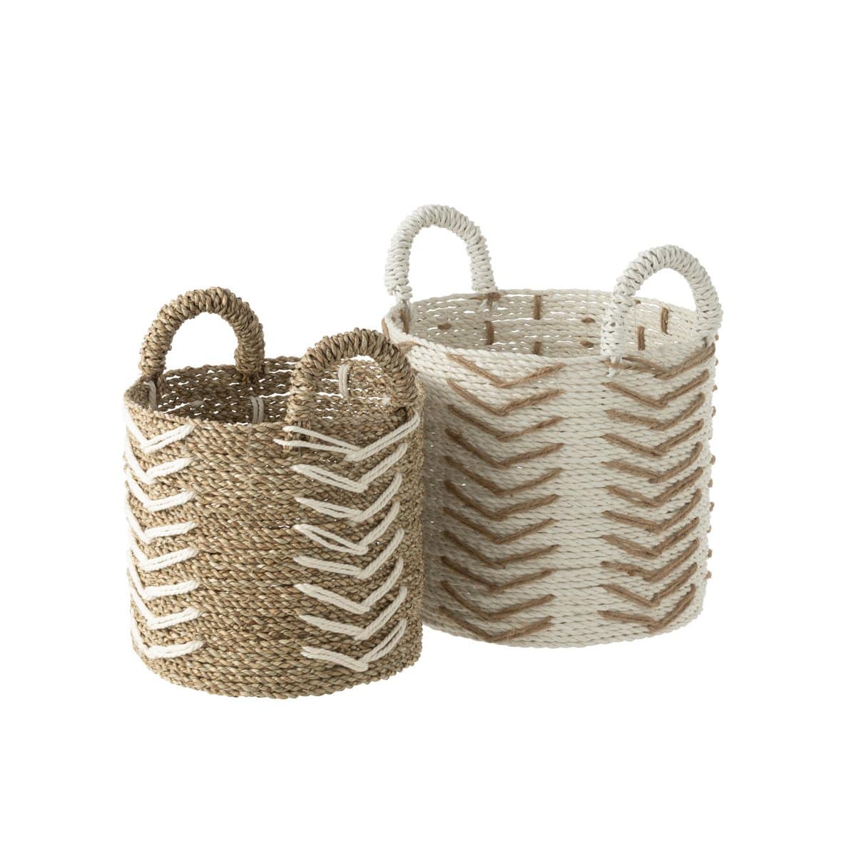 J-Line Set Of Two Baskets Chevron Raffia White/Natural