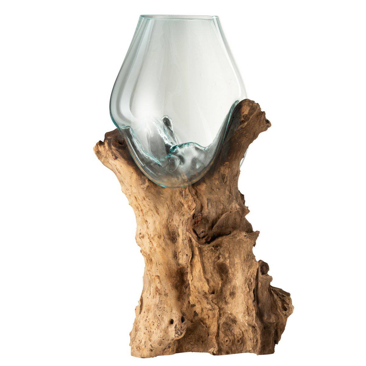 J-Line Vase on Foot Gamal Wood Recycled Glass Natural Transparent Extra Extra Large