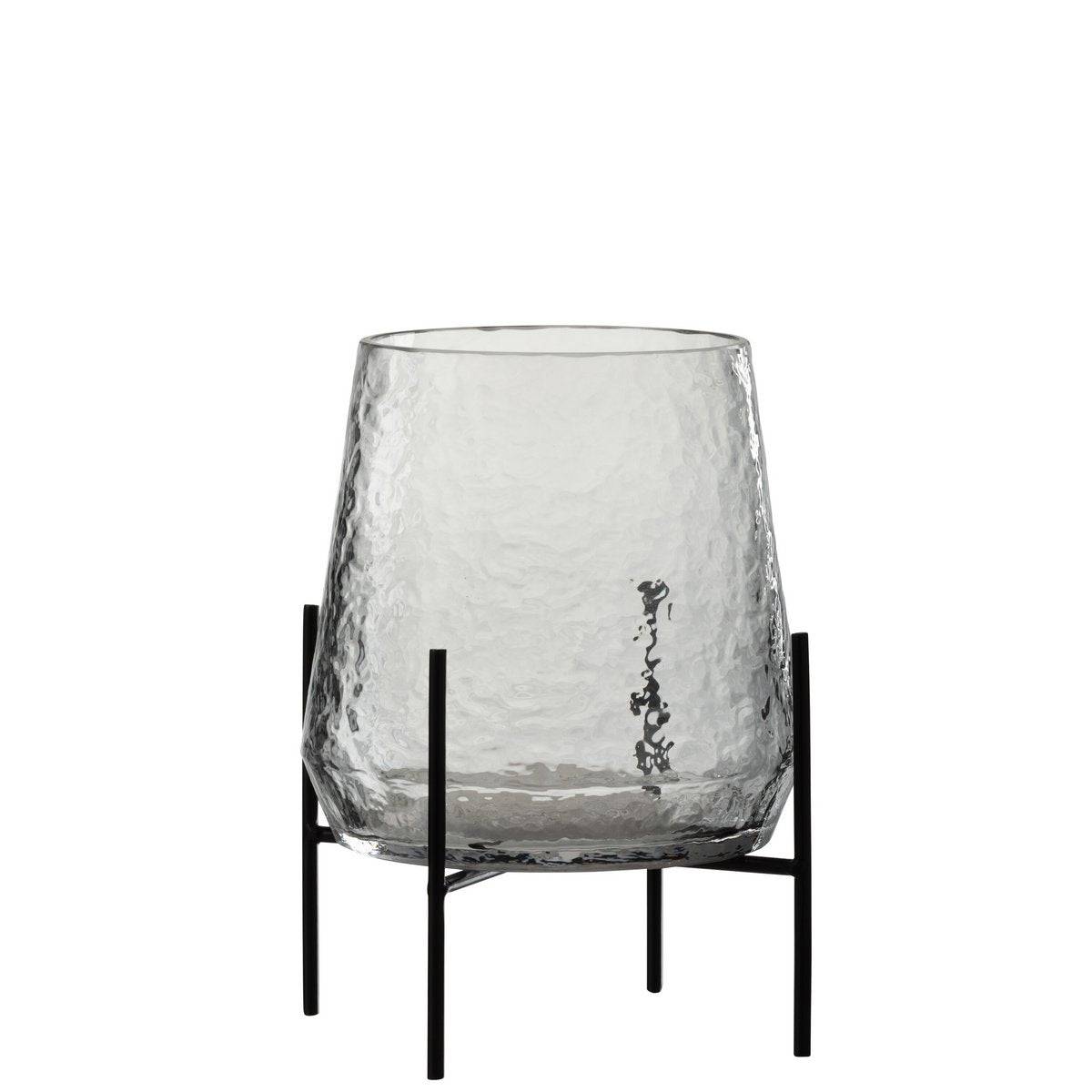 J-Line Vaas Op Voet Ongelijk Glas Transparant/Zwart Klein - 25,5 cm hoog