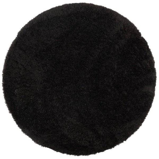 Rond hoogpolig vloerkleed antraciet/zwart gebladerte shaggy 200 cm