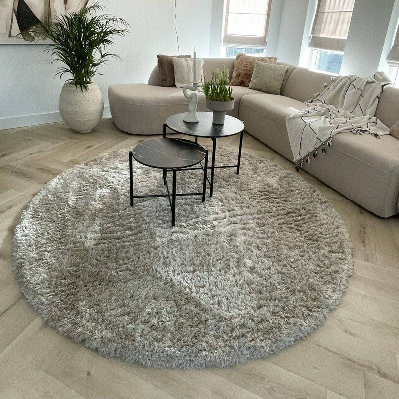 Round High Pile Rug Cream/White Foliage 240cm