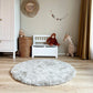 Round High Pile Rug Creme/White Foliage Shaggy 120cm - Goldgenix