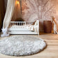 Round High Pile Rug Creme/White Foliage Shaggy 120cm