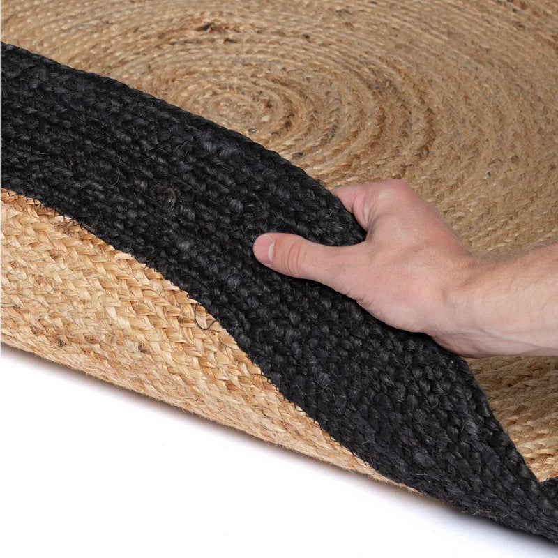 Round jute rug Natural/Anthracite with border 120cm