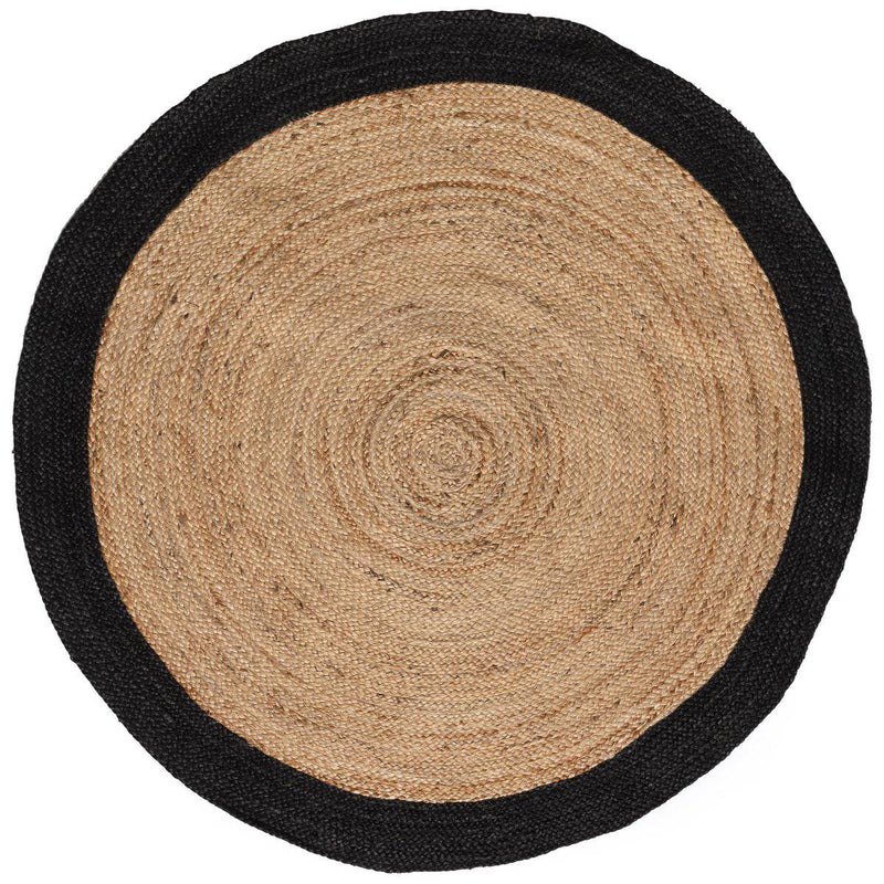 Rond jute vloerkleed Naturel/Antraciet met rand 120cm