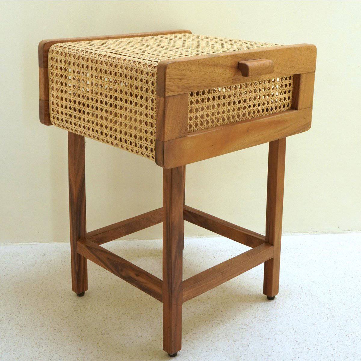 Nightstand Bedside Table Console made from Wood and Rattan JAYA Handmade Bedroom Furniture - Goldgenix