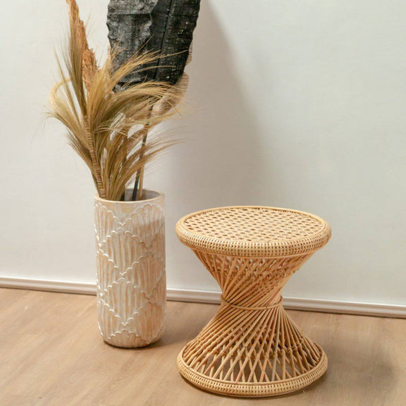 Rattan Side Table | Coffee Table | Round Couch Table LUHU Ø45 cm Beige - Goldgenix