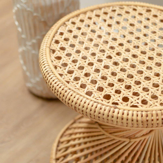 Rattan Side Table | Coffee Table | Round Couch Table LUHU Ø45 cm Beige