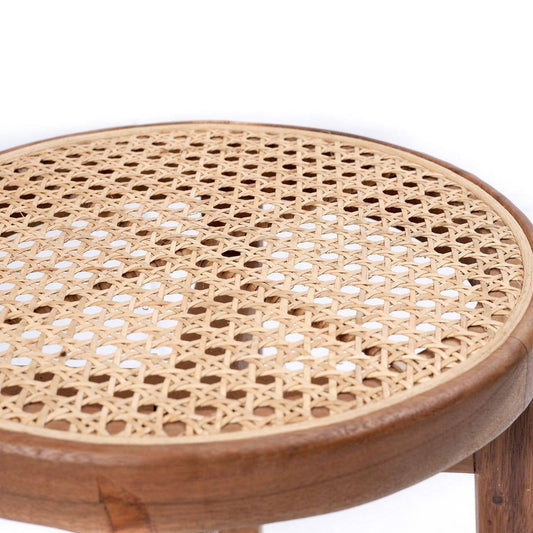 Wooden Stool CARAMIN made of Trembesi with a Seating Surface from Woven Rattan