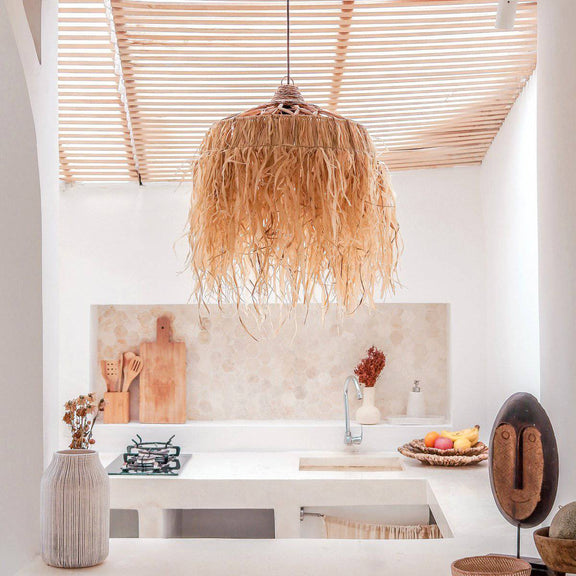 Raffia Lamp with Long Fringes | Lampshade | Pendant Lamp KAWI (2 sizes) - Goldgenix