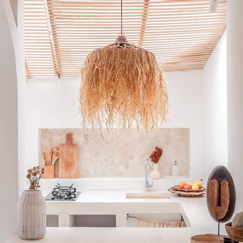 Raffia Lamp with Long Fringes | Lampshade | Pendant Lamp KAWI (2 sizes) - Goldgenix