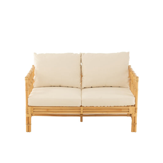 J-Line Sofa Elise+Cushion 2 Persons Rattan/Textile Natural/White