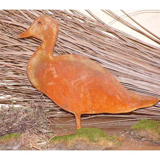 Rusty decorative duck on base plate | Patina metal decoration