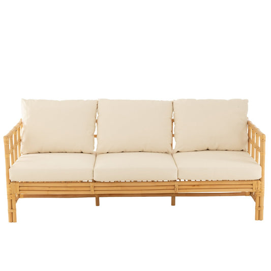 J-Line Sofa Elise+Cushion 3 Persons Rattan/Textile Natural/White