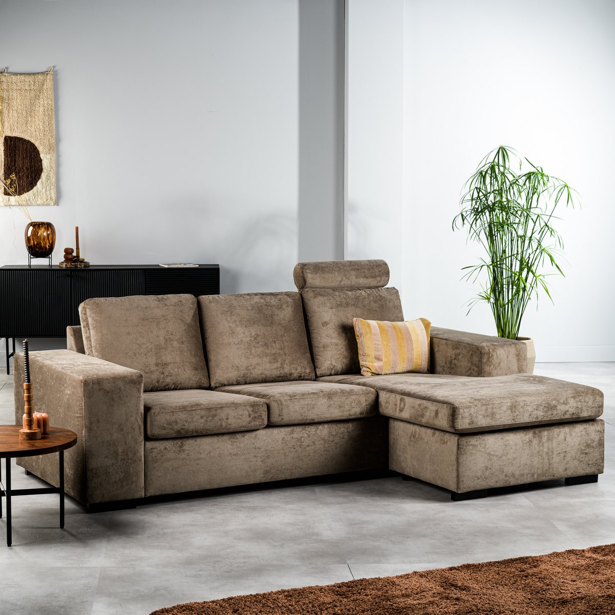 3 seater sofa CL L+R, with headrest, fabric Hotel Chique, H430 brown