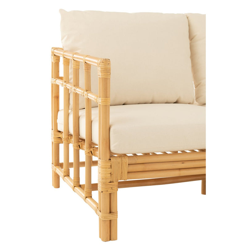 J-Line Sofa Elise+Cushion 3 Persons Rattan/Textile Natural/White