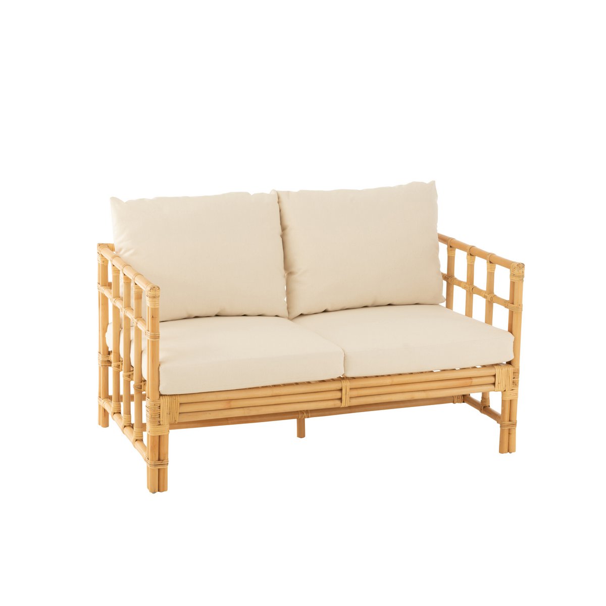 J-Line Sofa Elise+Cushion 2 Persons Rattan/Textile Natural/White